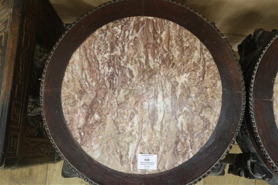 A pair of Chinese hardwood and marble stands H.47cm